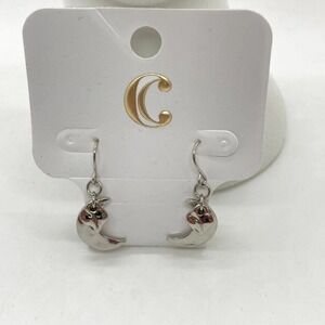 Charming Charlie Crescent Moon Dangle Earrings Silver Tone Fishhook New